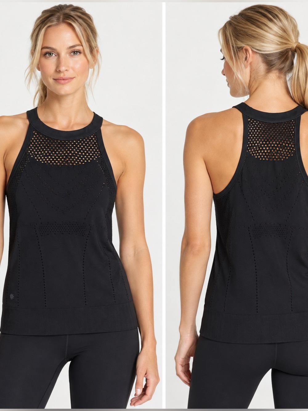 Athleta Foothill Seamless Tank Athletic Top Womens Black Sleeveless Mesh Size XS